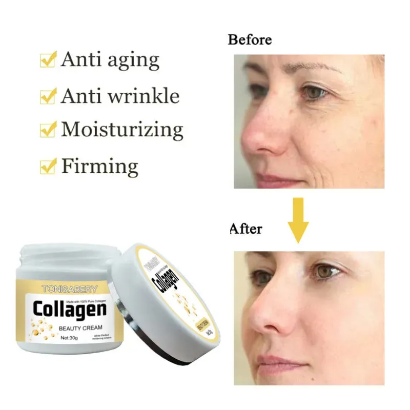 Collagen Wrinkle Removal Cream: Fades Fine Lines, Firms, Lifts, Anti-Aging, Improves Puffiness, Moisturizing, Tightening Beauty Care.