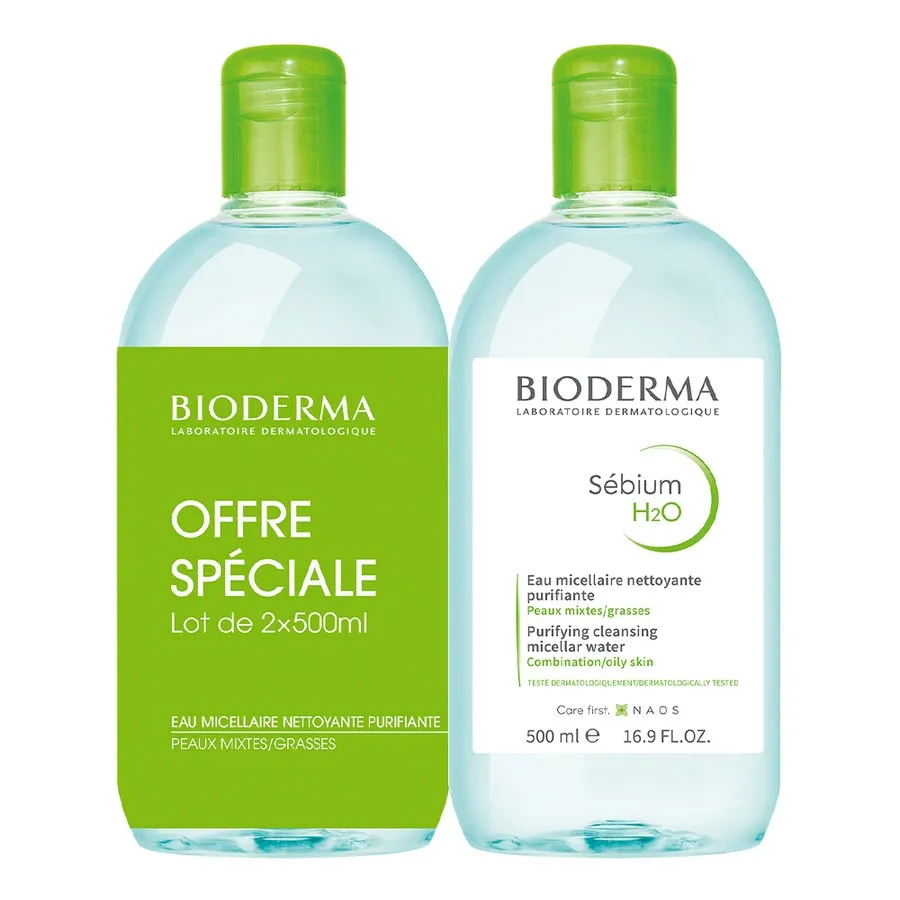 H2omicellar Water 2x500 ml Sebium H2O Peaux grasses Bioderma