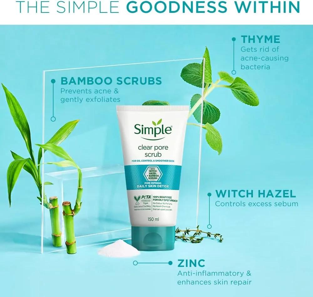 Simple - Clear Pore Scrub with witch Hazel & Bamboo Scrubs 150ml